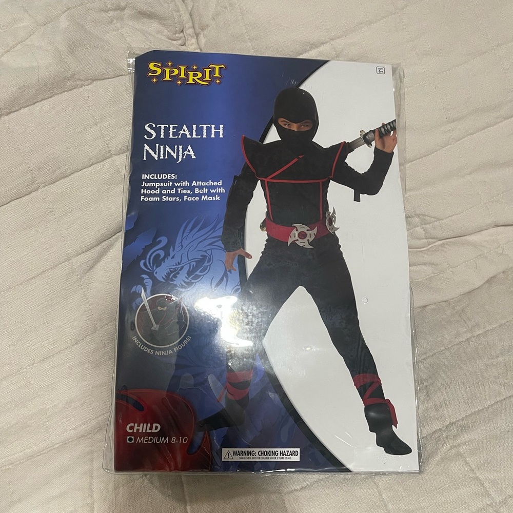 Stealth ninja jumpsuit with attached hood and tie size medium 8-10